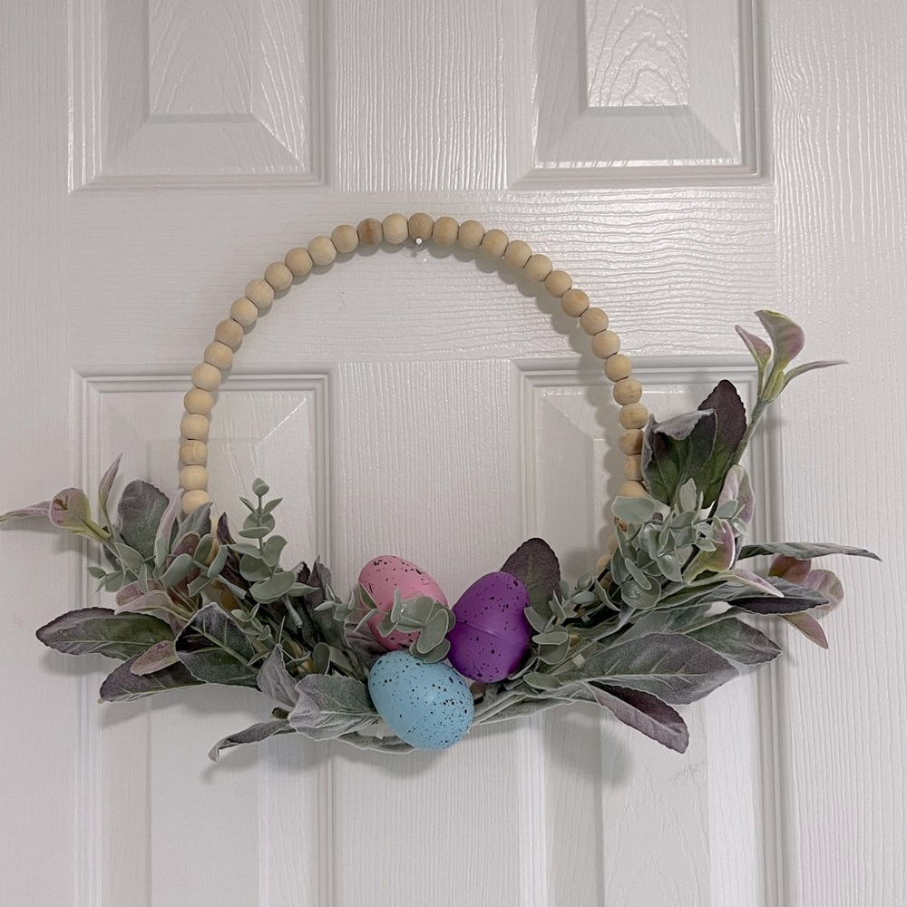 Easter Wreath with Pastel Eggs and Greenery- handmade.